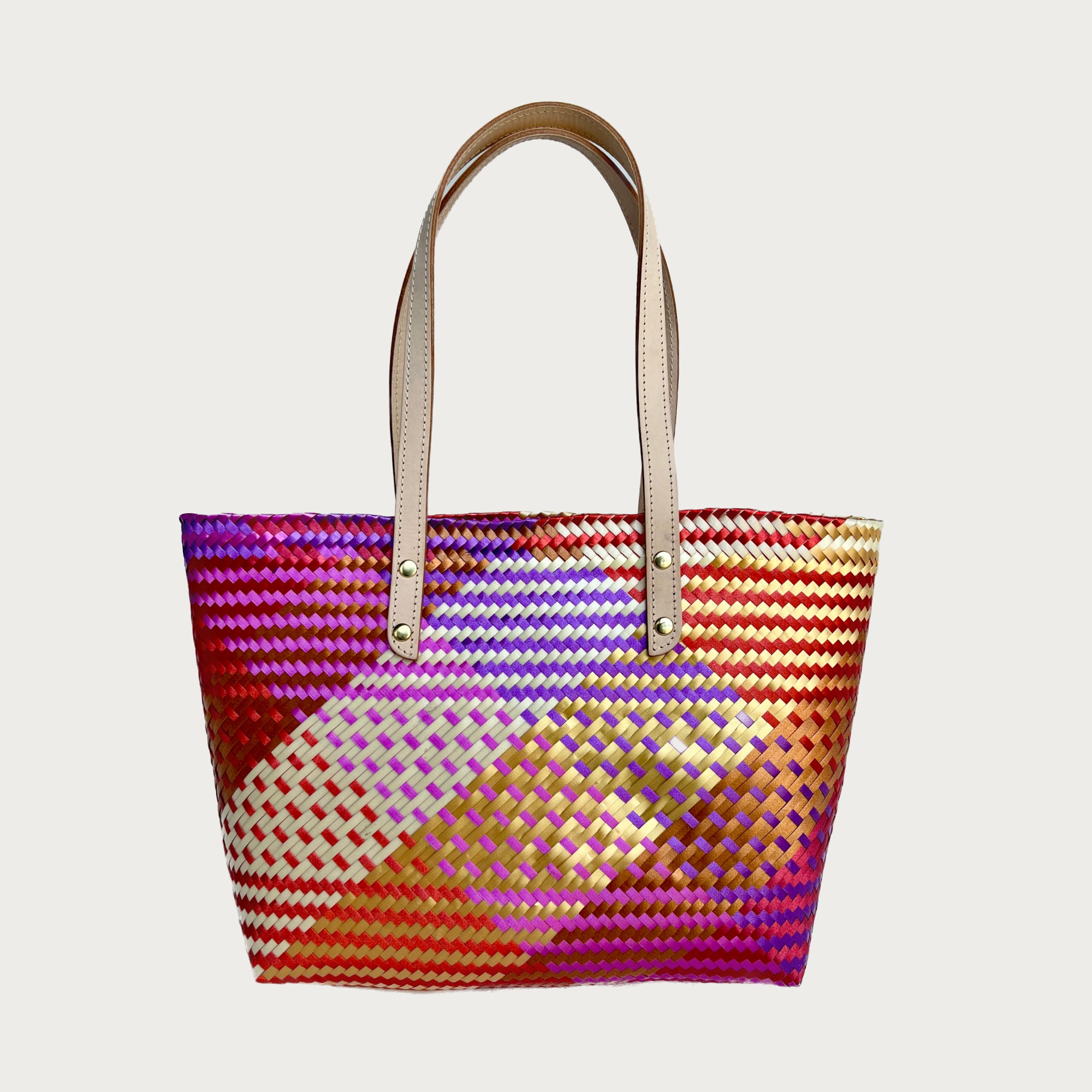 ANA WOVEN LEATHER & PLASTIC TOTE - OAK & ELK