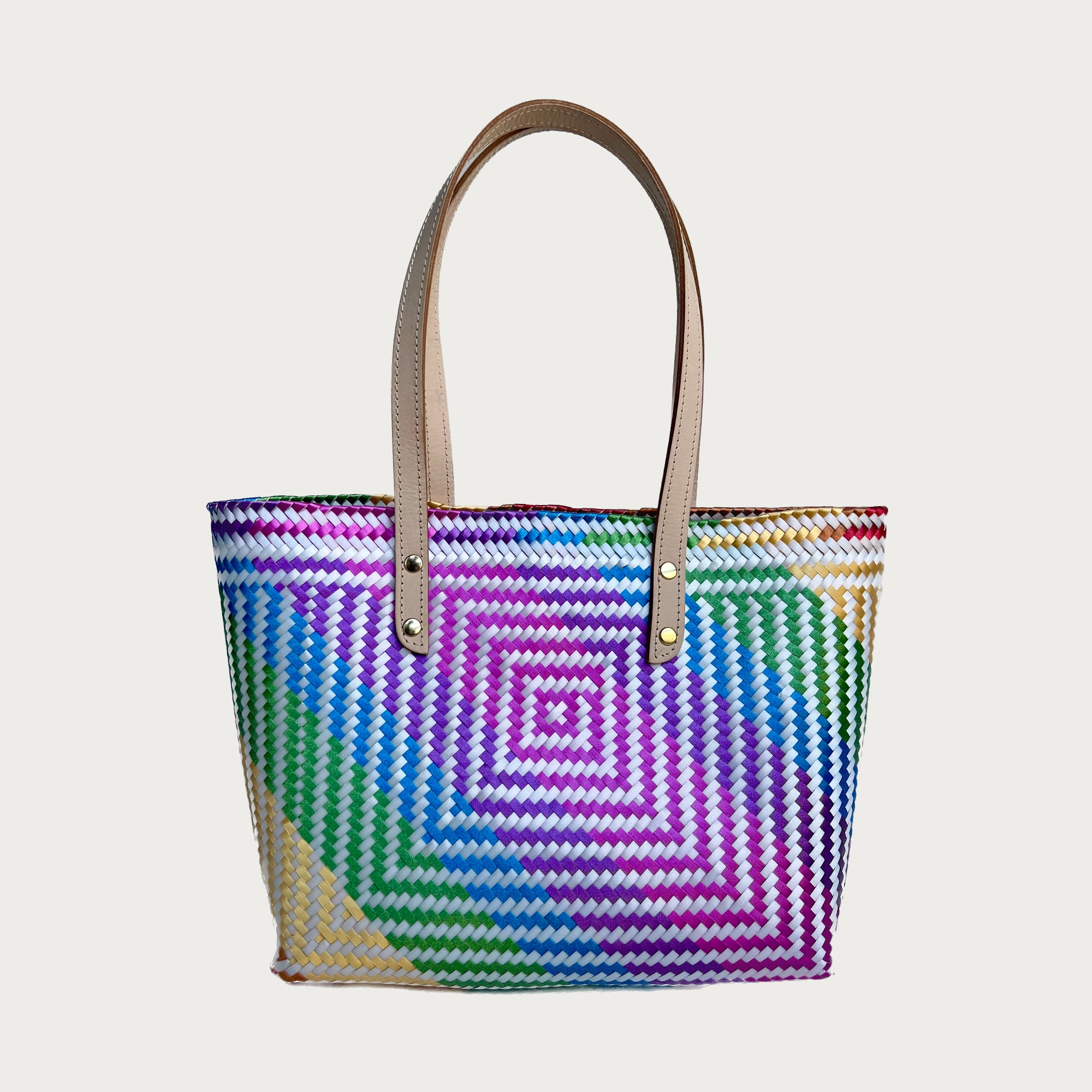 ANA WOVEN LEATHER & PLASTIC TOTE - OAK & ELK