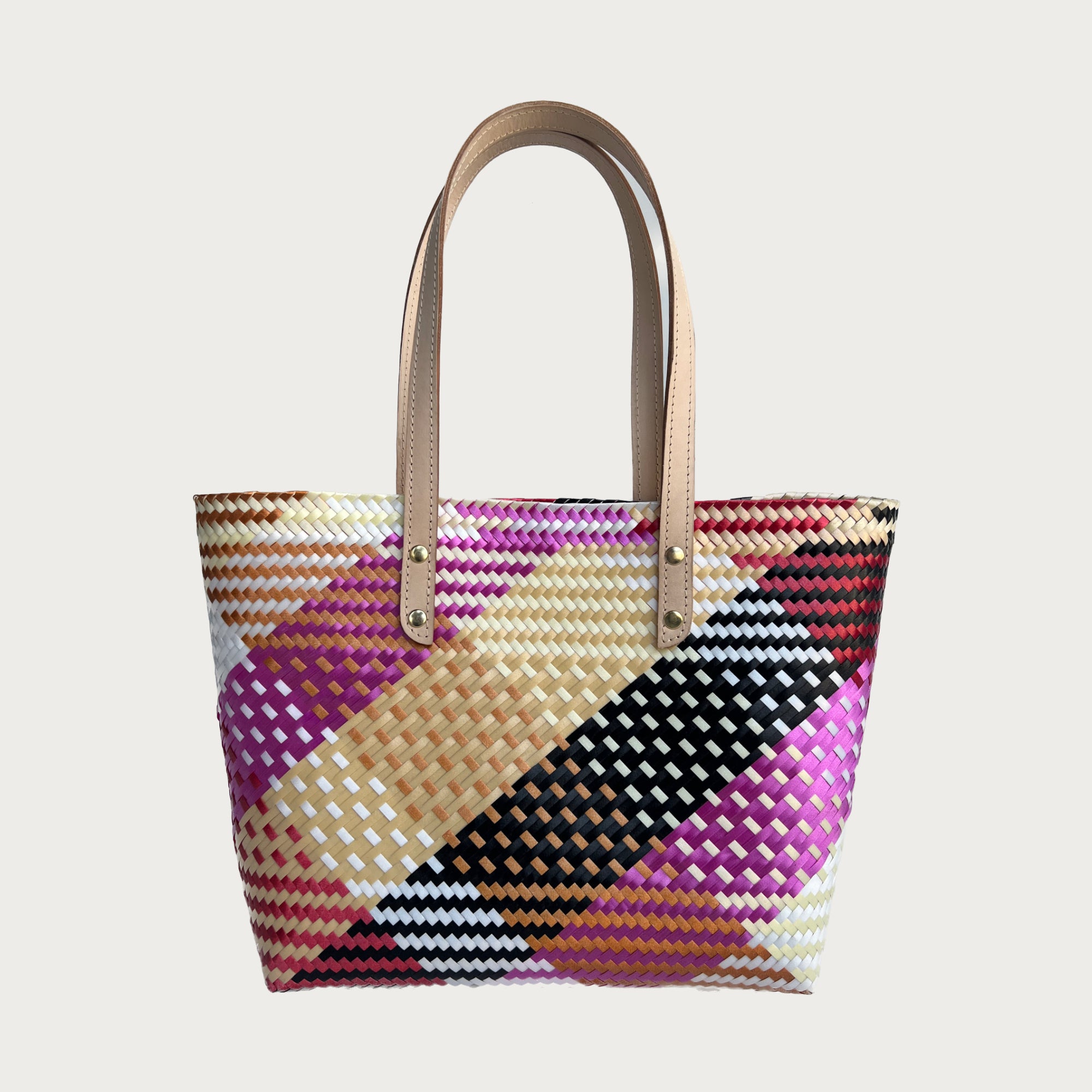 ANA WOVEN LEATHER & PLASTIC TOTE - OAK & ELK