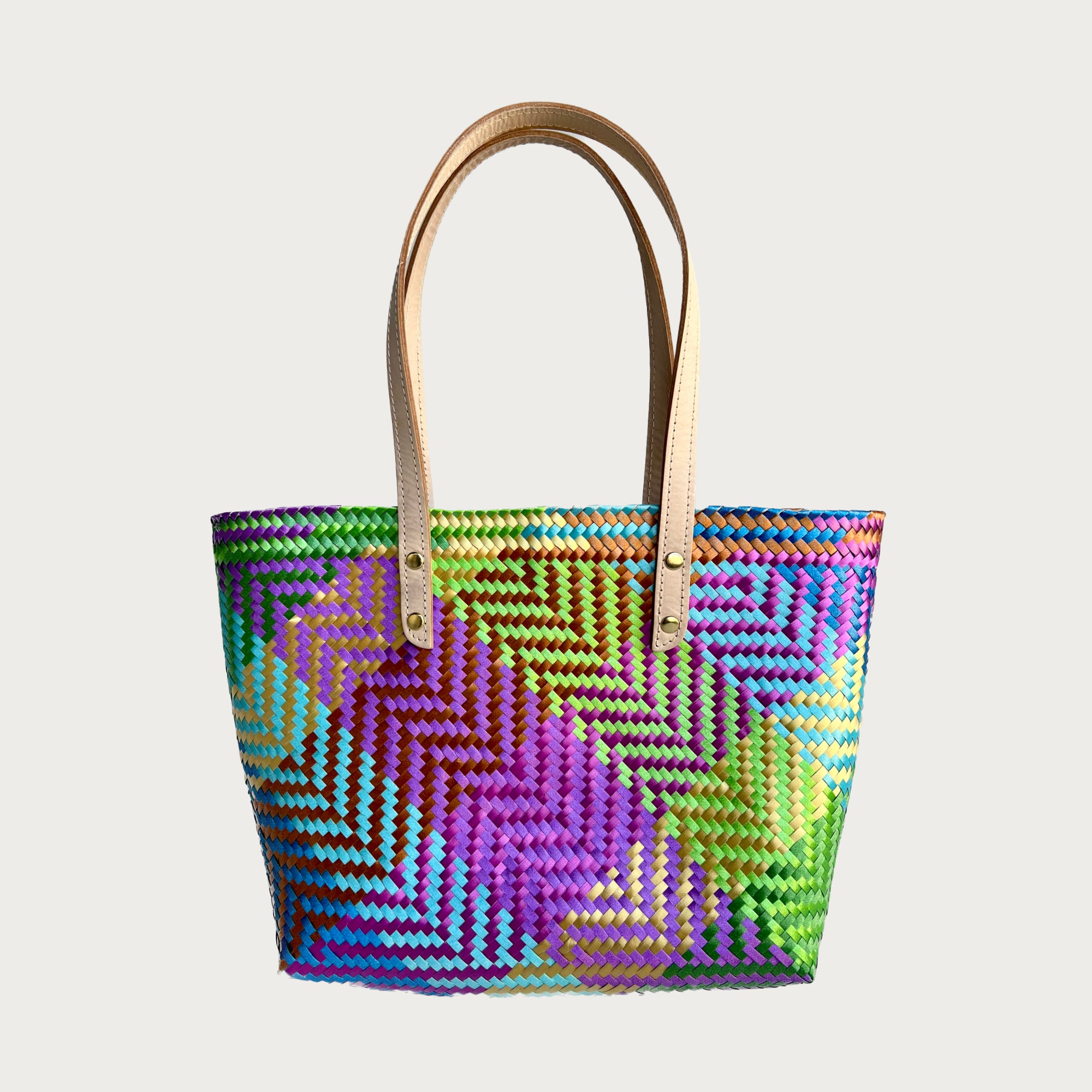 ANA WOVEN LEATHER & PLASTIC TOTE - OAK & ELK