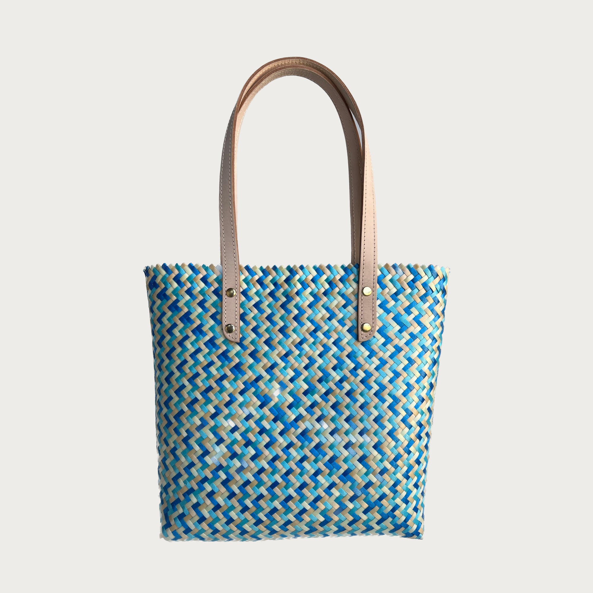 ANA WOVEN LEATHER & PLASTIC TOTE - OAK & ELK