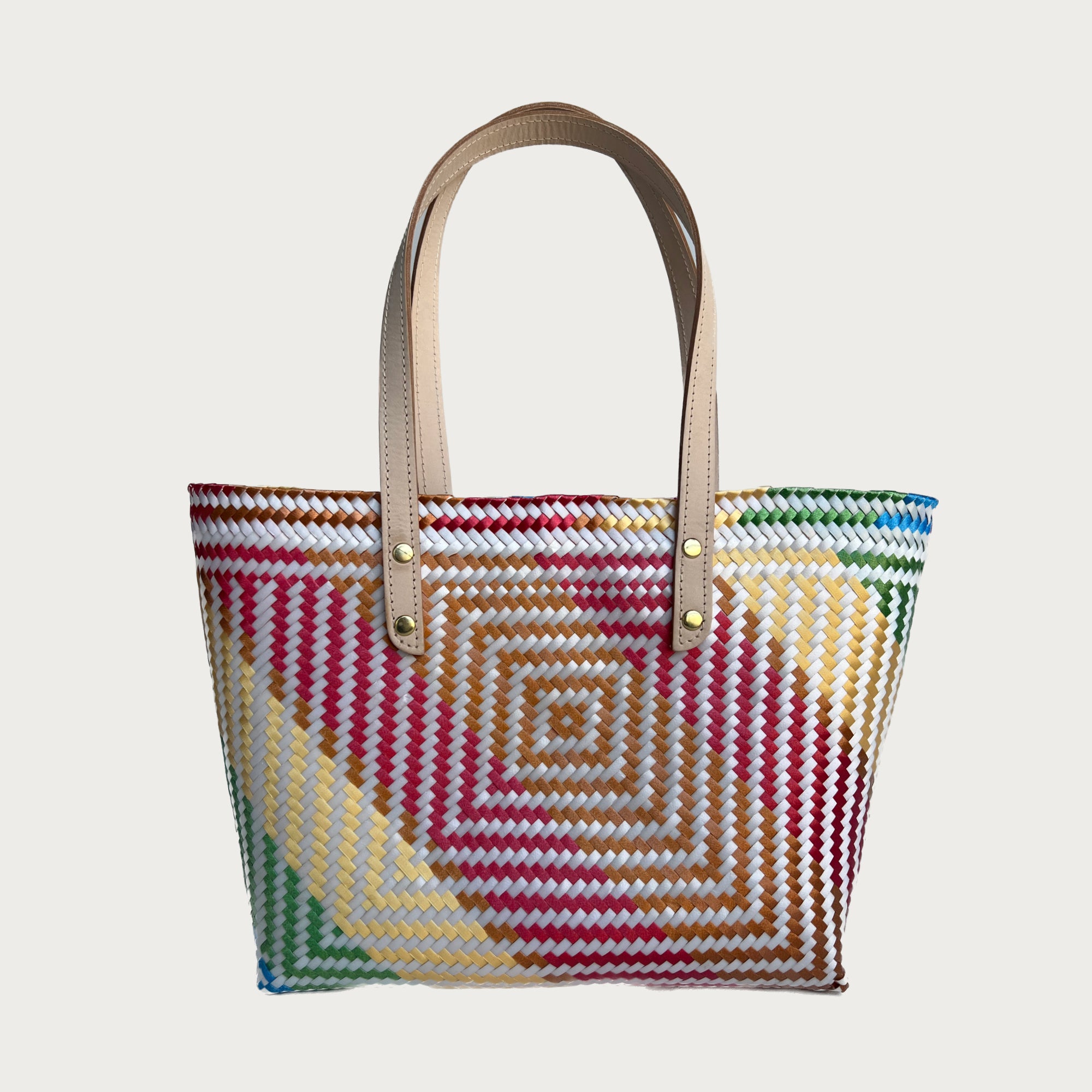 ANA WOVEN LEATHER & PLASTIC TOTE