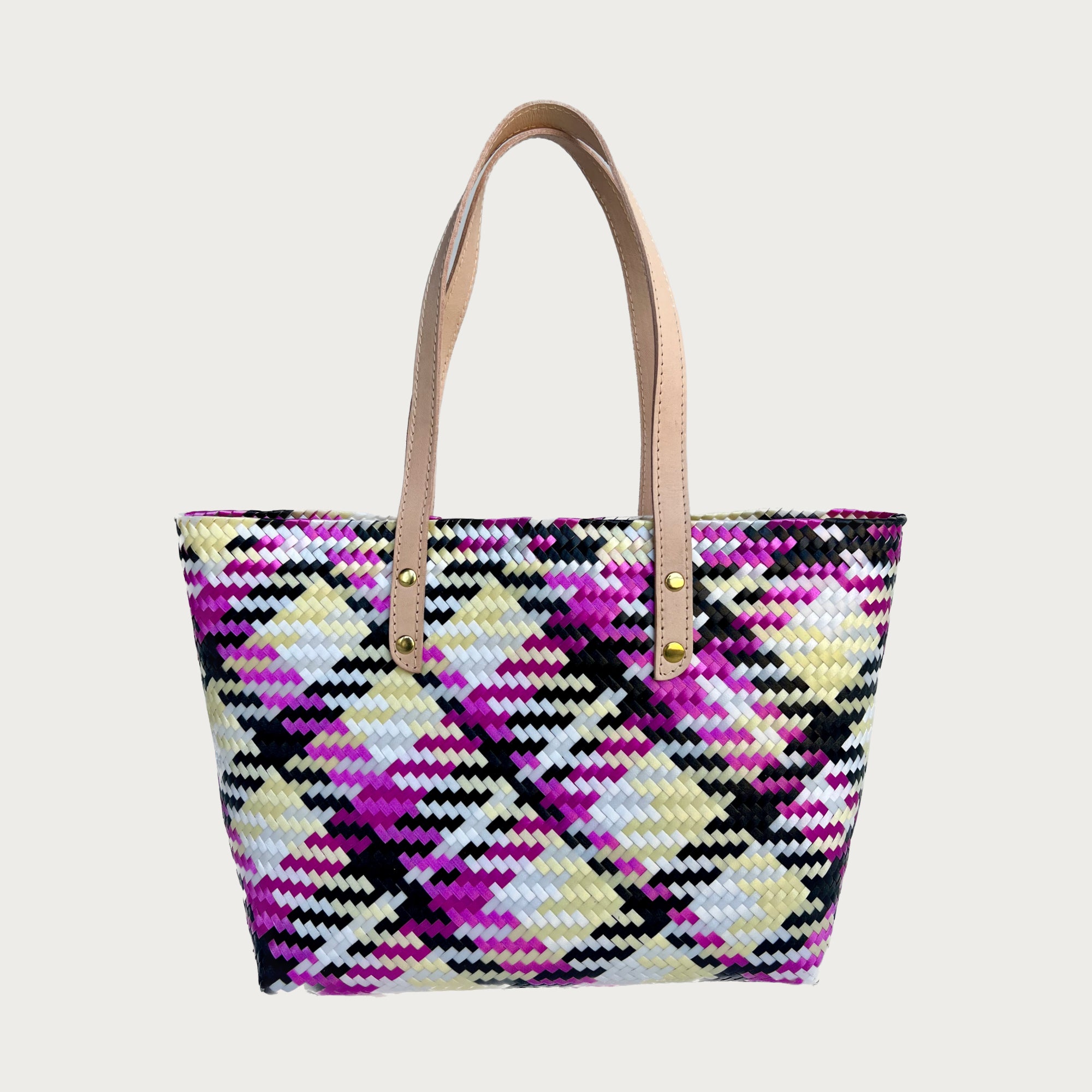 ANA WOVEN LEATHER & PLASTIC TOTE