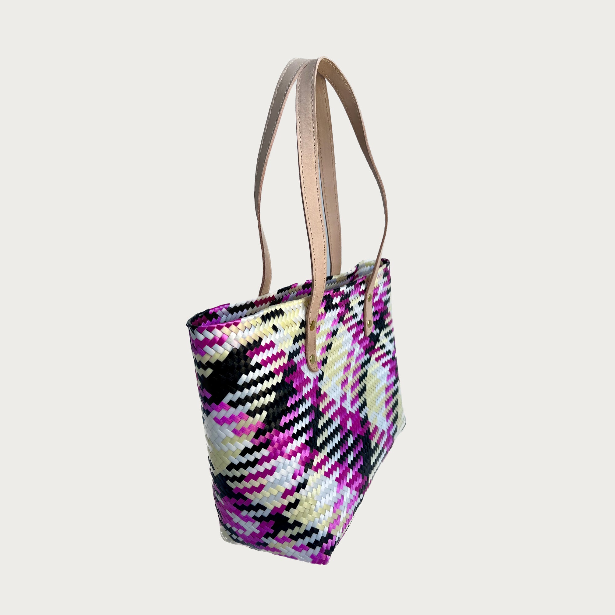 ANA WOVEN LEATHER & PLASTIC TOTE