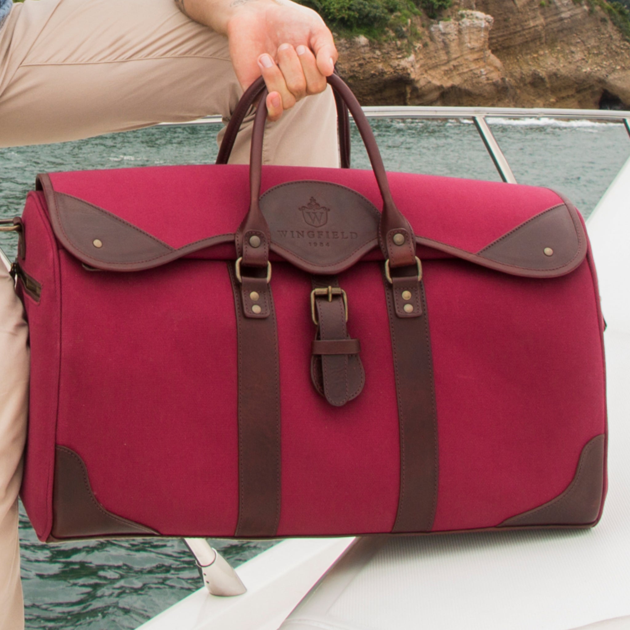 Canvas and leather duffle bag