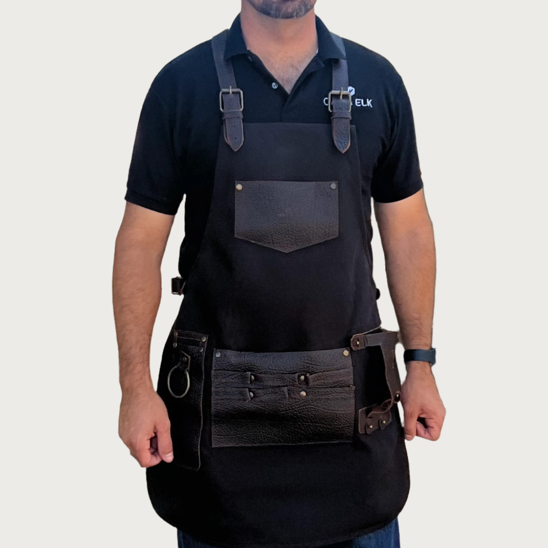 Canvas and Leather Apron Color Black - Brand OAK & ELK