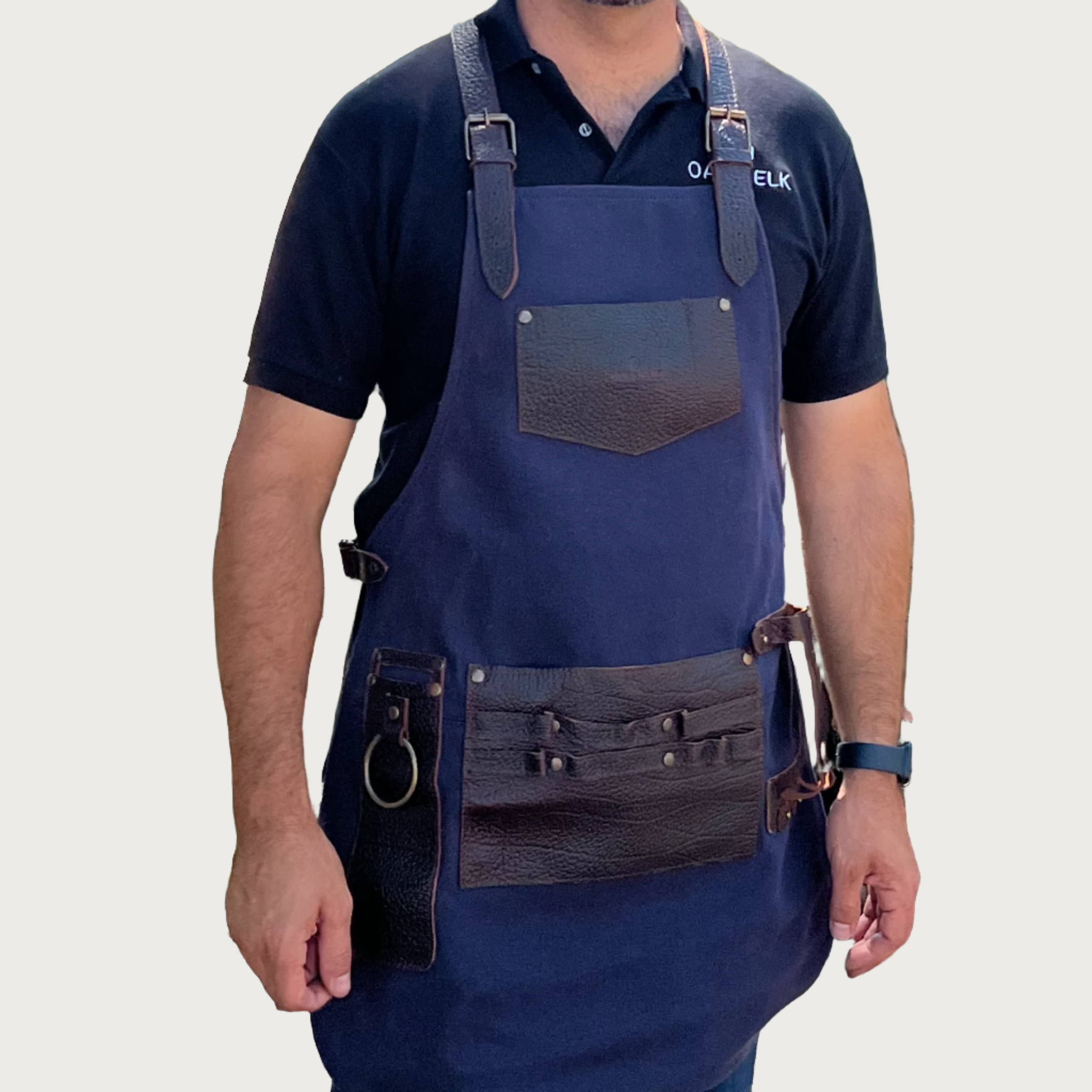 Canvas and Leather Apron Color Blue - Brand OAK & ELK