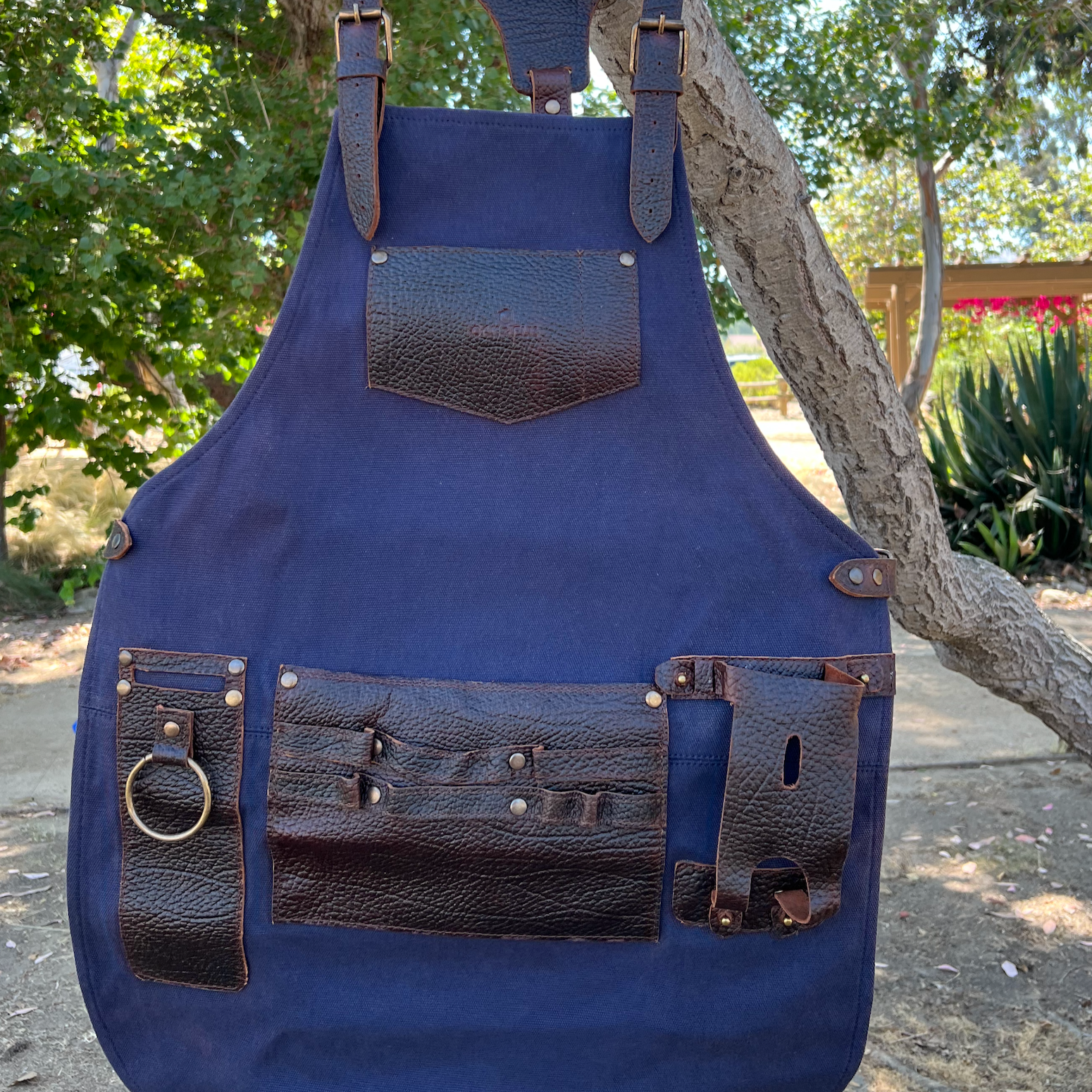 Canvas and Leather Apron Color Blue - Brand OAK & ELK