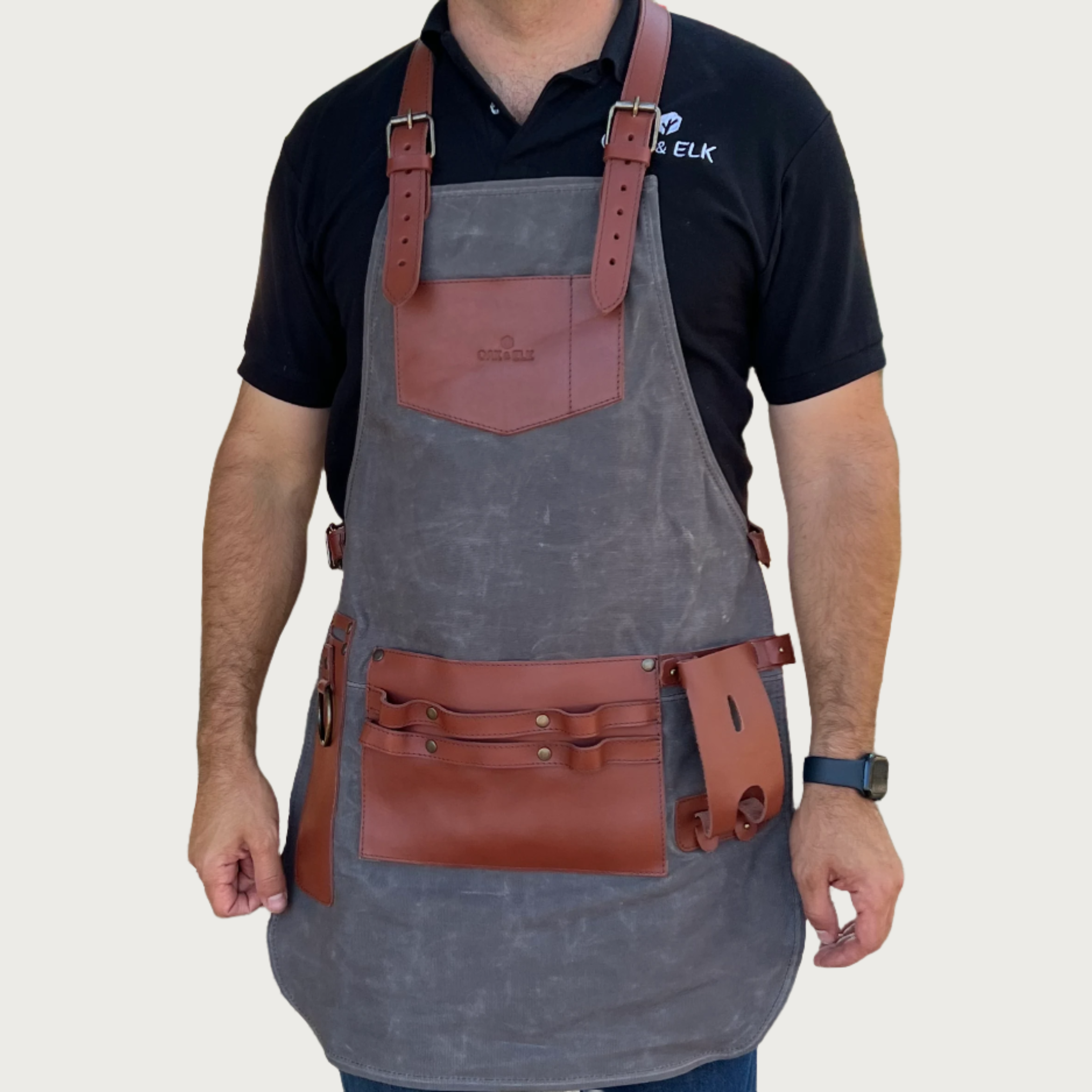 Canvas and Leather Apron Color Gray - Brand OAK & ELK