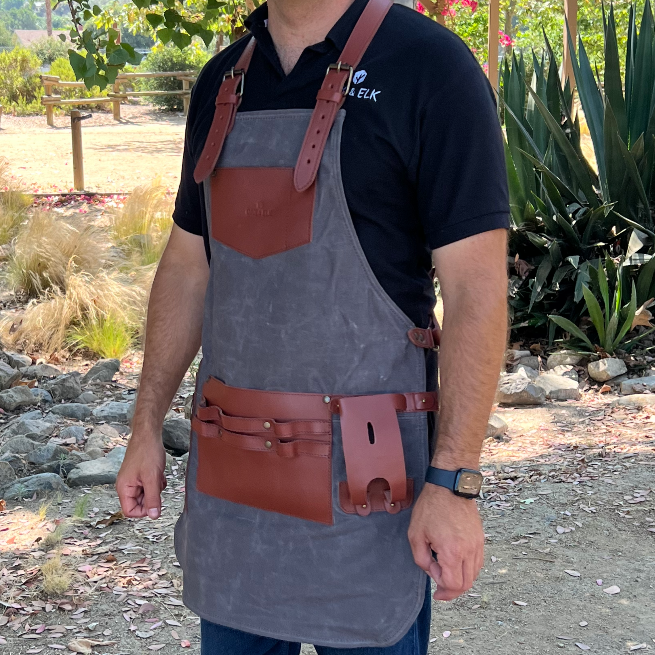 Canvas and Leather Apron Color Gray - Brand OAK & ELK