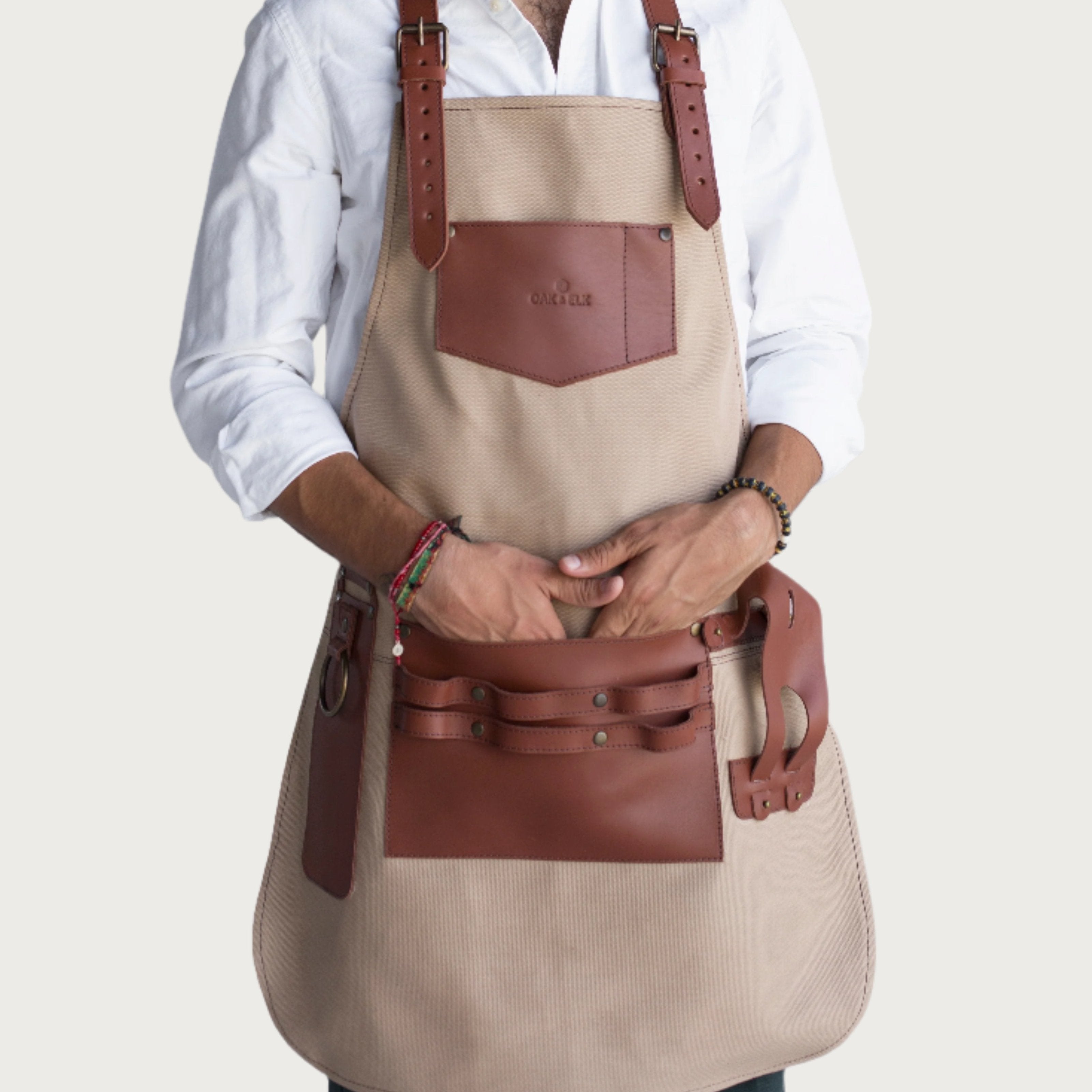 Canvas and Leather Apron Color Khaki - Brand OAK & ELK