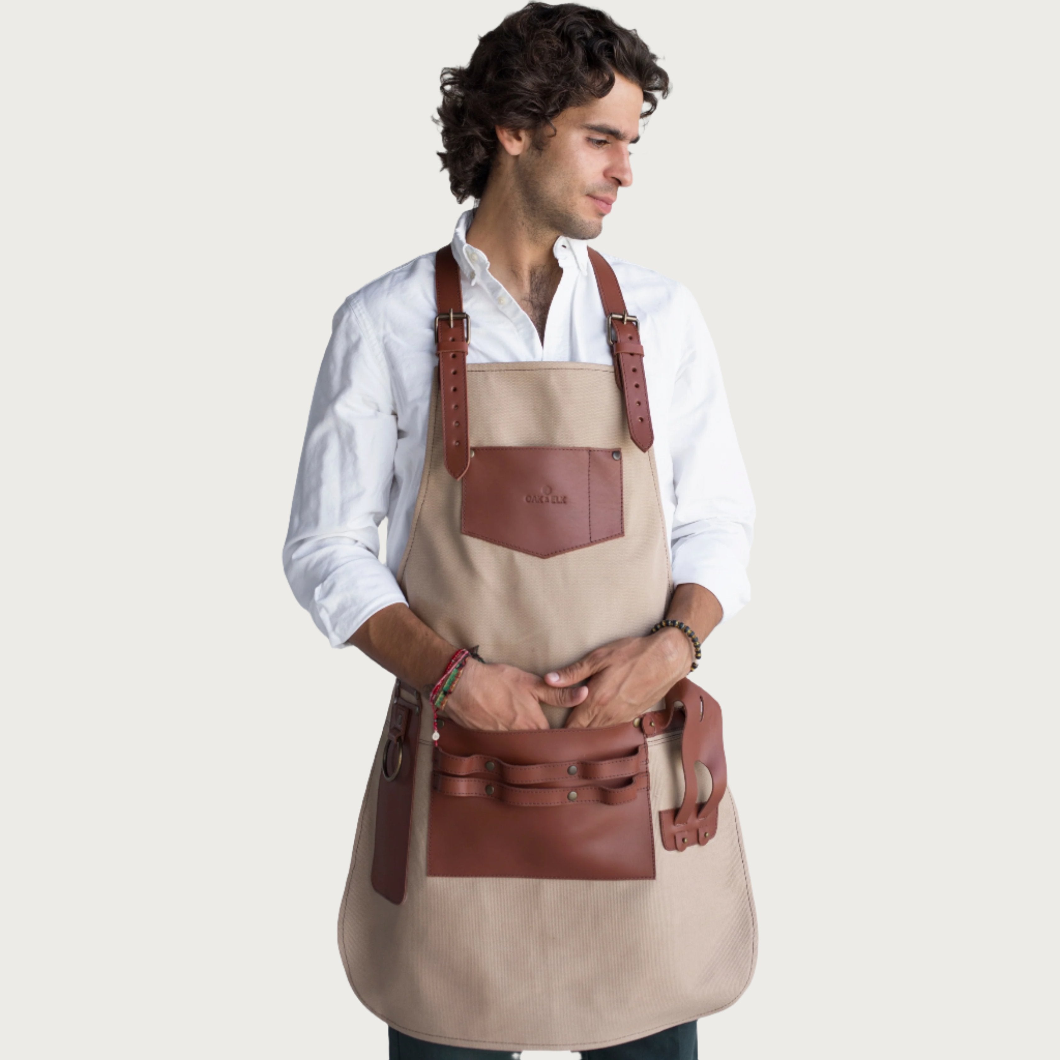 Canvas and Leather Apron Color Khaki - Brand OAK & ELK