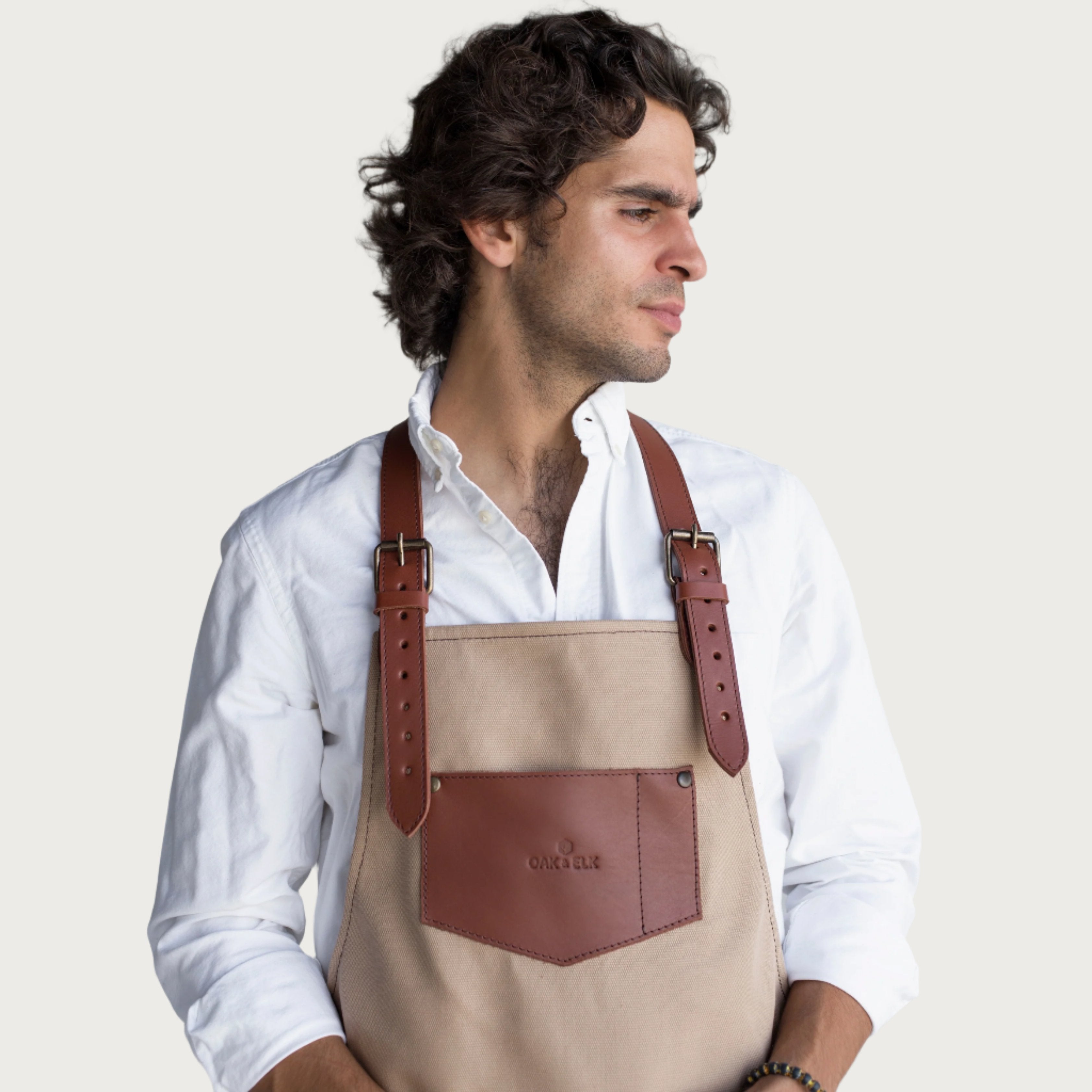 Canvas and Leather Apron Color Khaki - Brand OAK & ELK 22