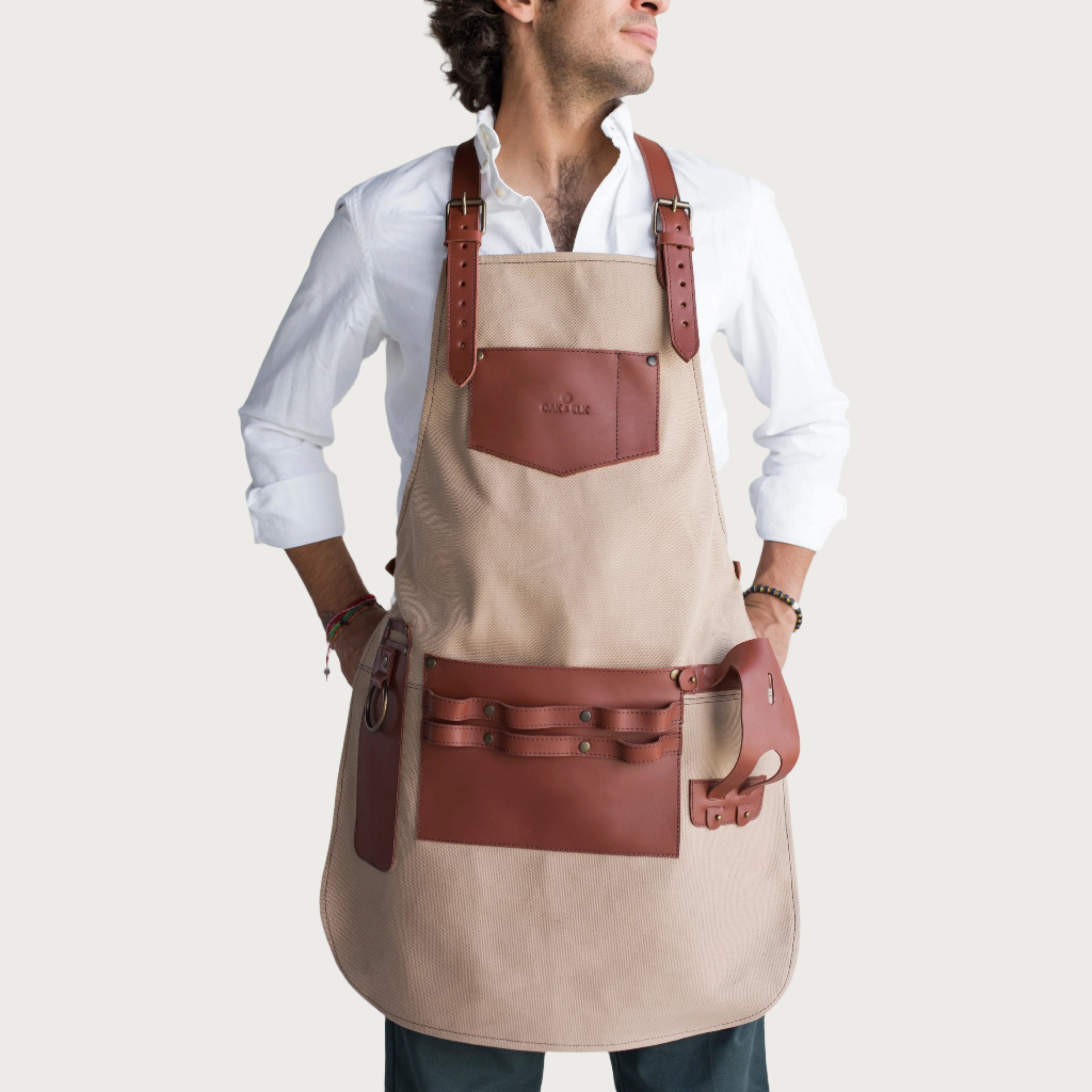 Canvas and Leather Apron Color Khaki - Brand OAK & ELK 22