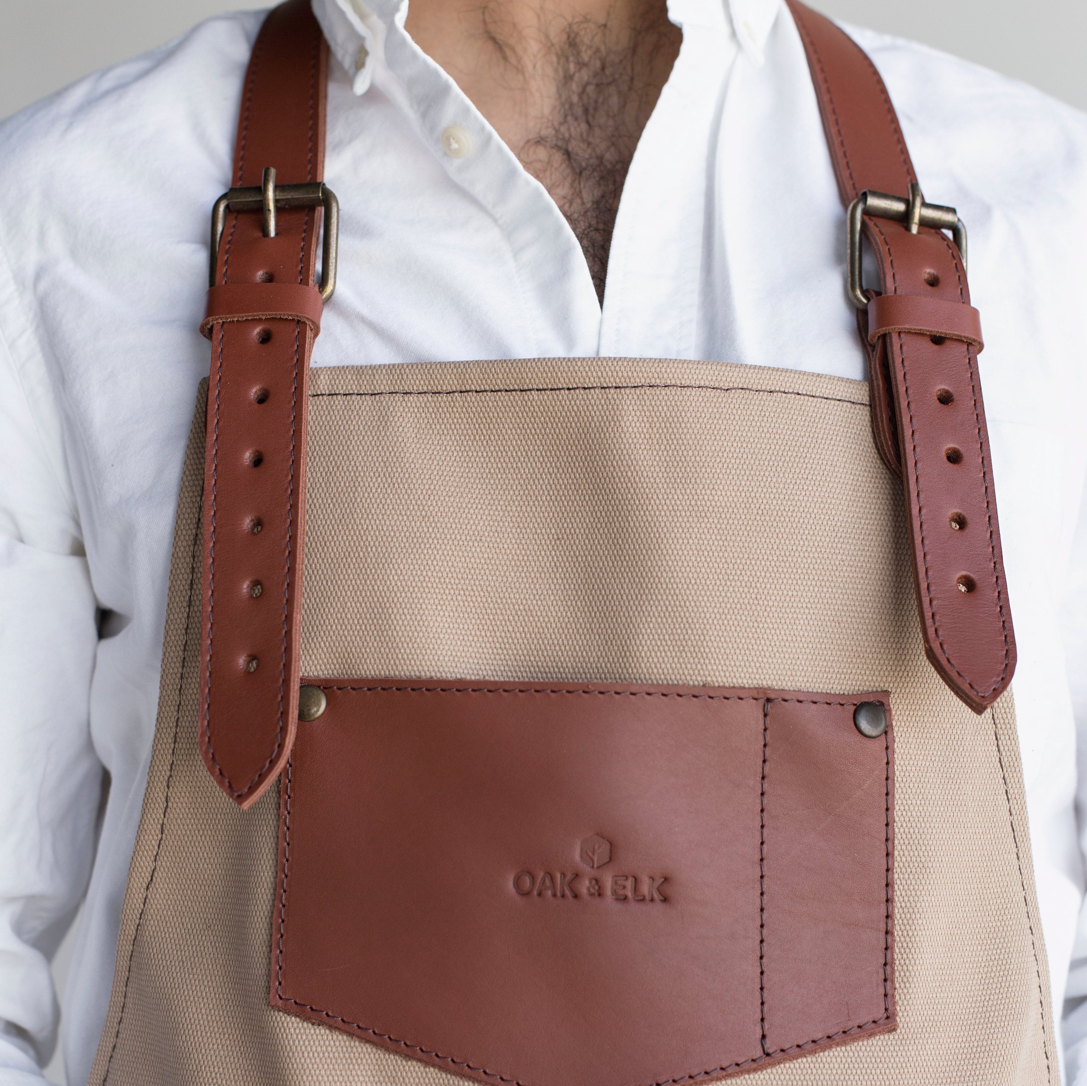 Canvas and Leather Apron Color Khaki - Brand OAK & ELK