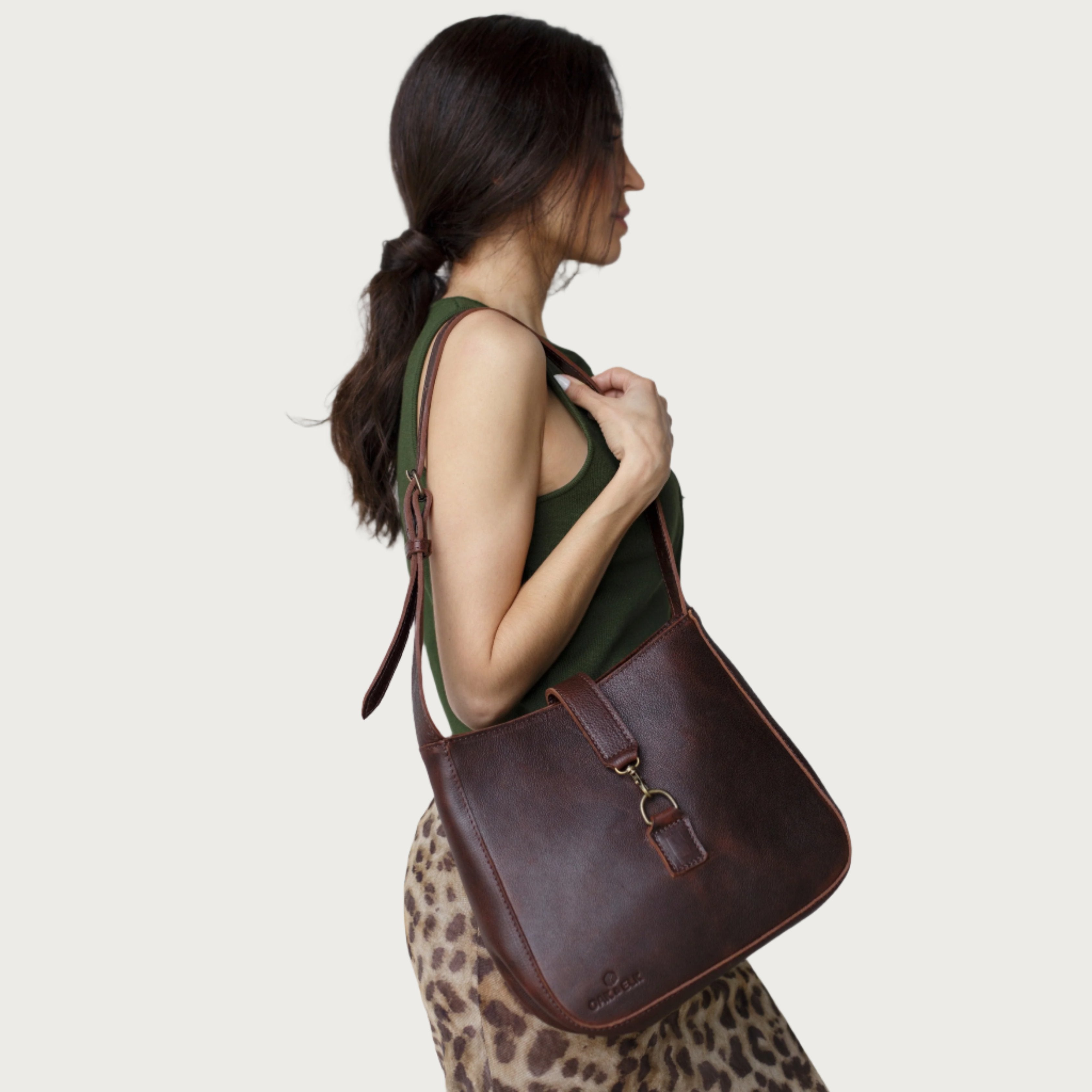 Leather Shoulder Bag Color Coldbrew  -  OAK & ELK brand