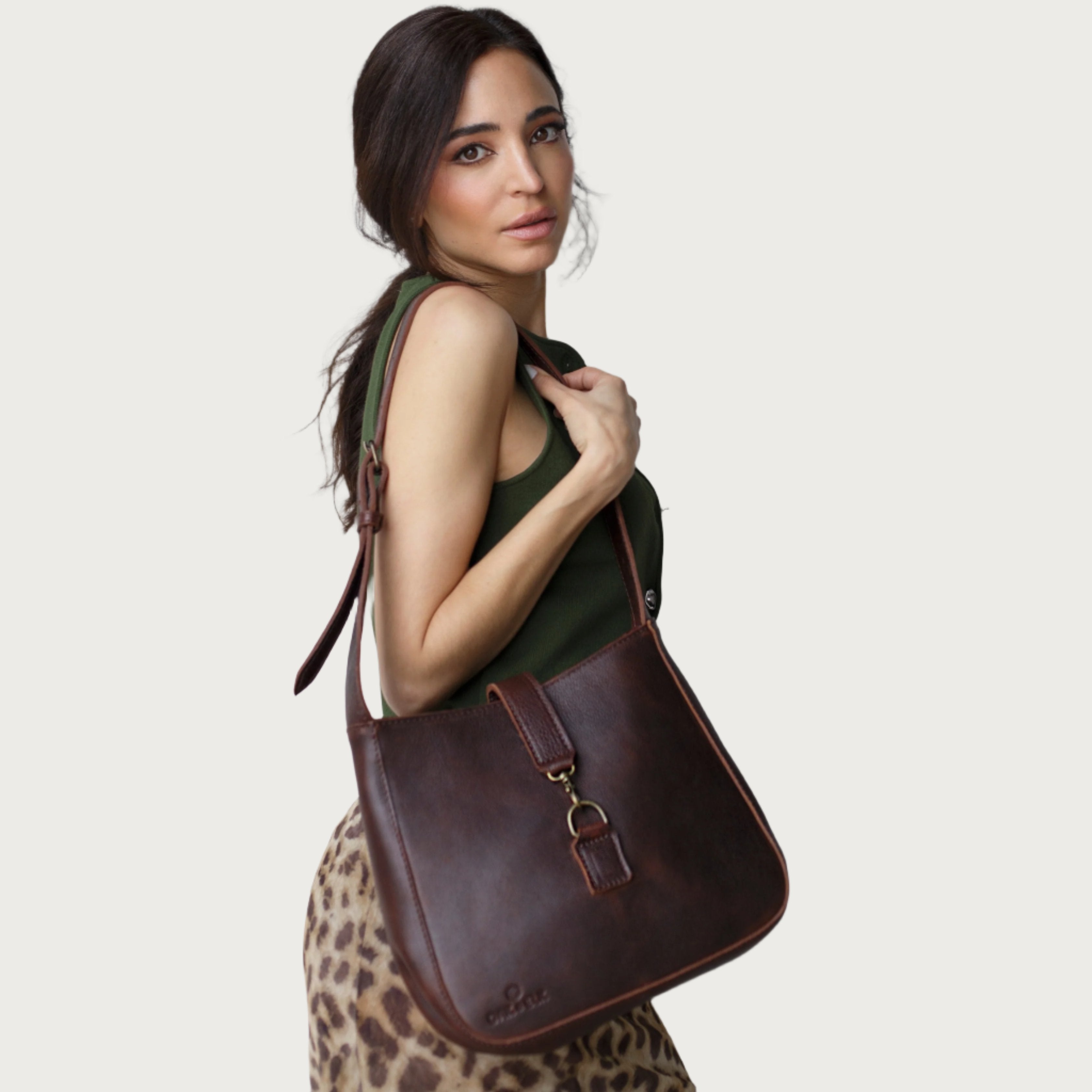 Leather Shoulder Bag Color Coldbrew  -  OAK & ELK brand