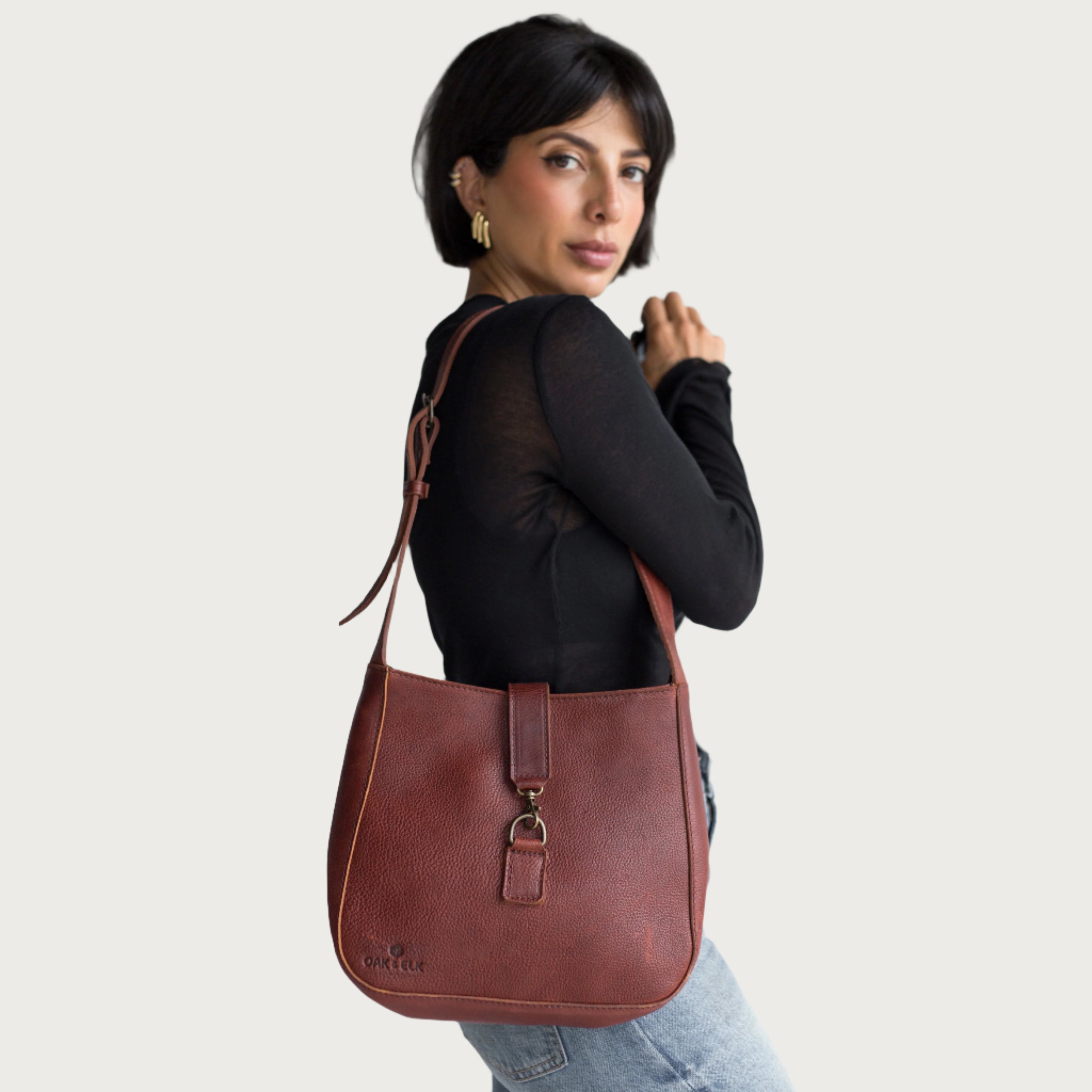 Leather Shoulder Bag Color Nutmeg - OAK & ELK brand