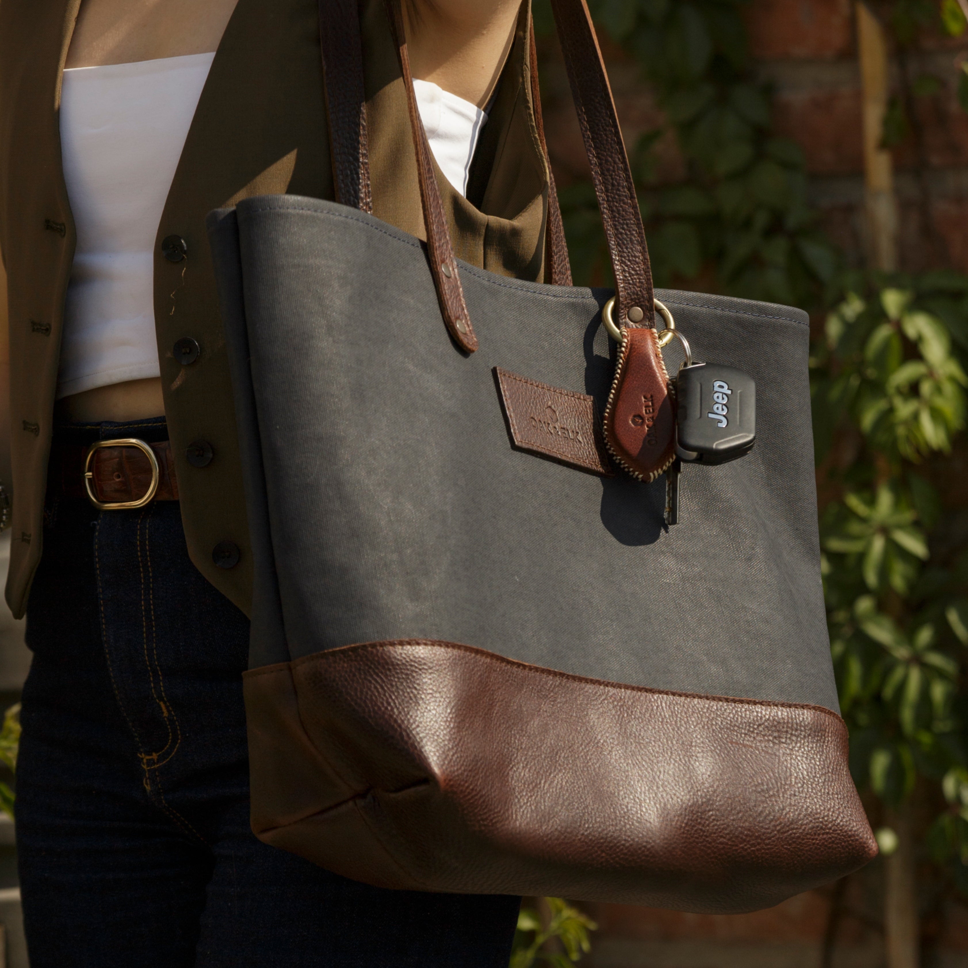 OAK & ELK Canvas Leather Tote Blue