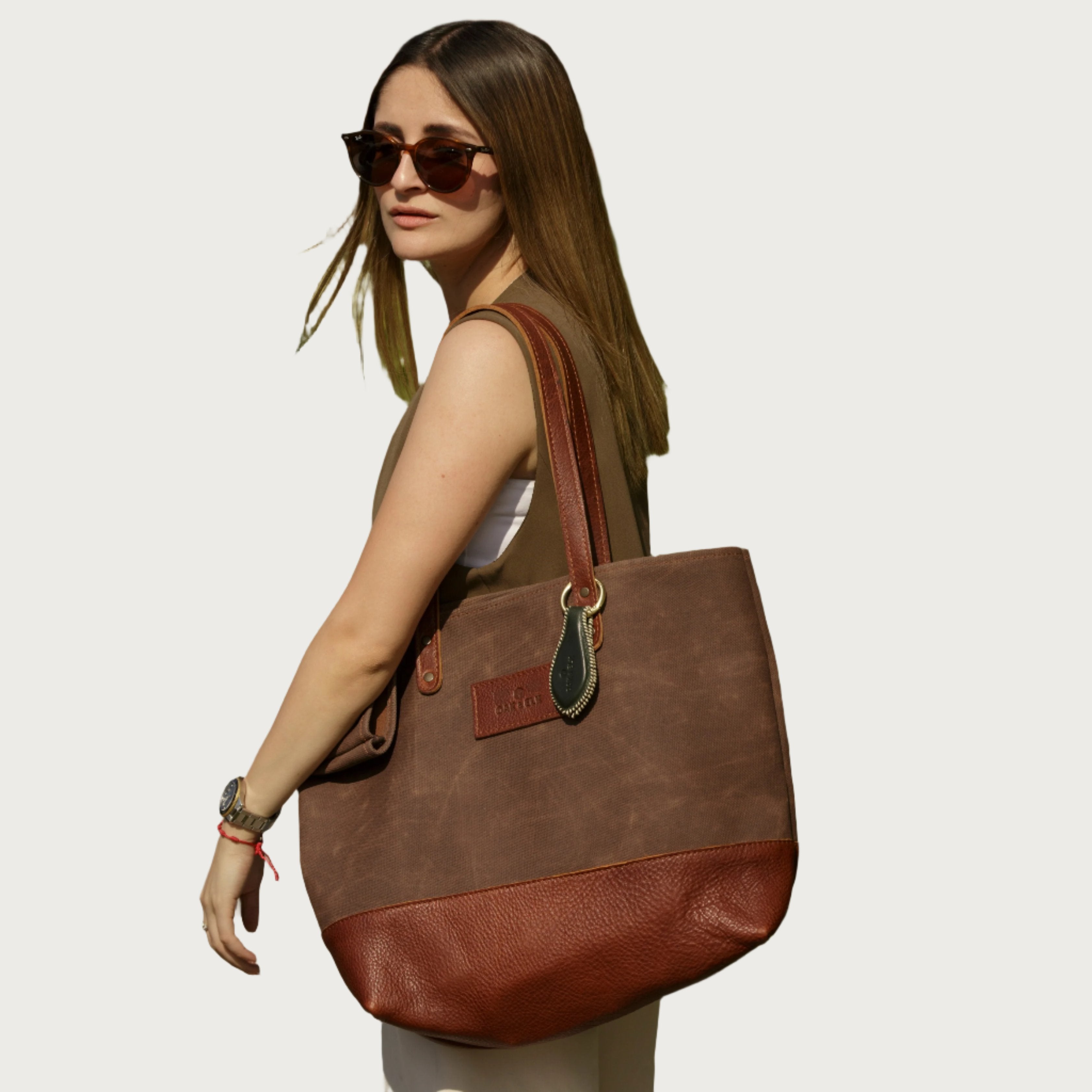 OAK & ELK Canvas Leather Tote Brown