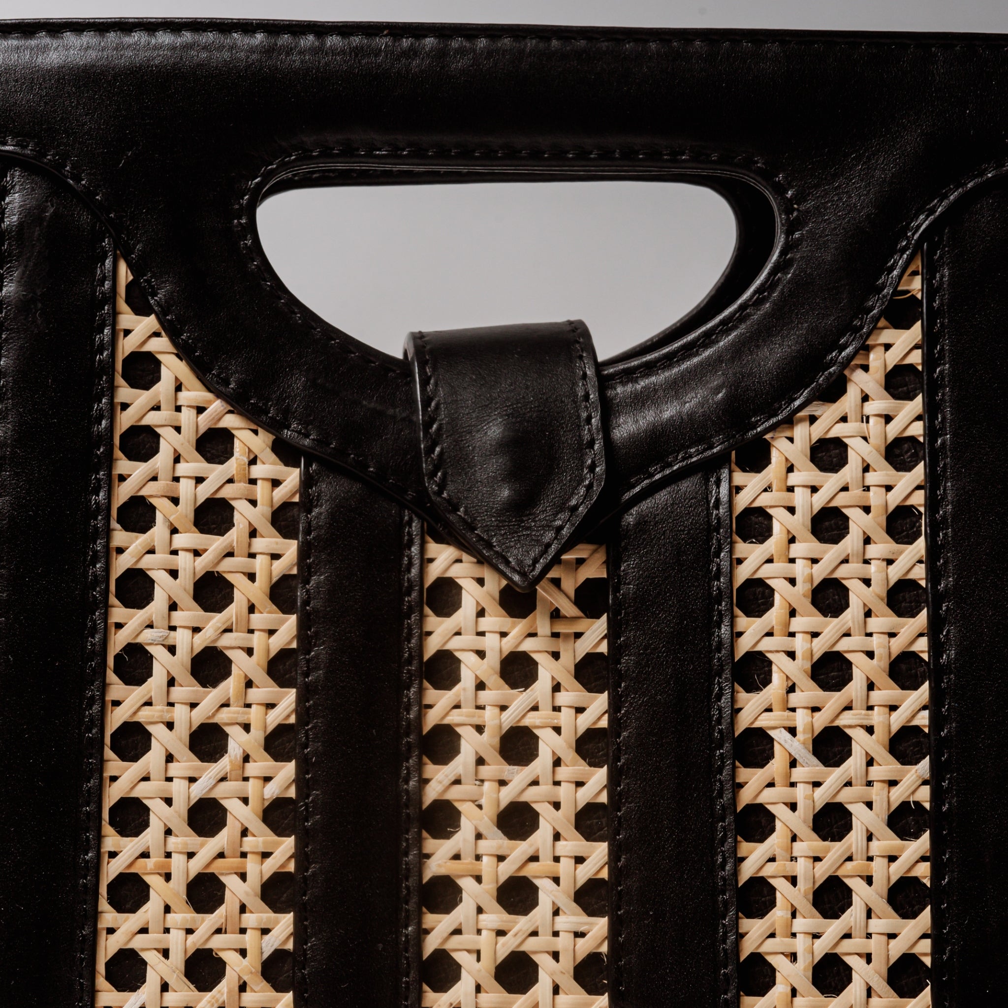 Yali - Wicker & Black Leather Handwoven Clutch Bag